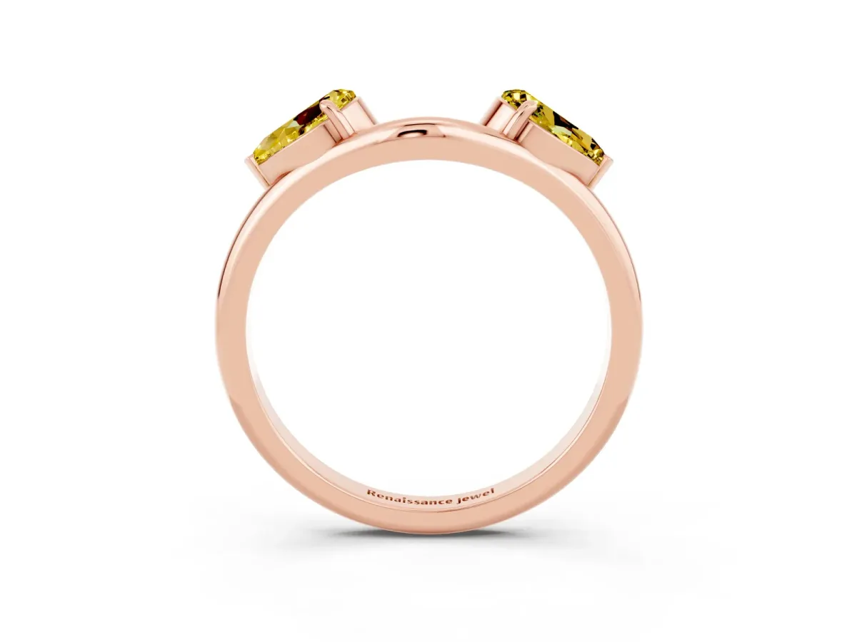 Two-Stone Pear Yellow Sapphire Bypass Ring with Prong Setting Rose gold