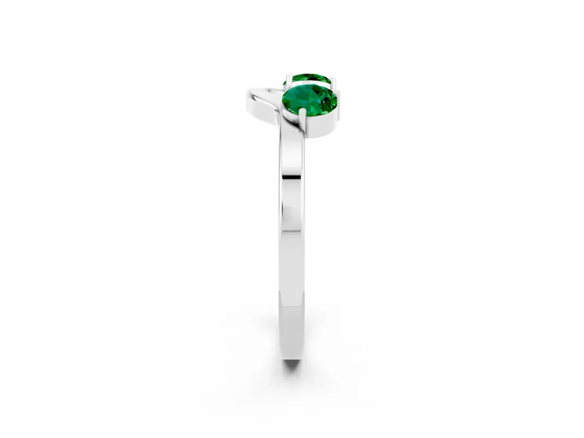 Dual Round Emerald Open Band Ring with Prong Setting Silver