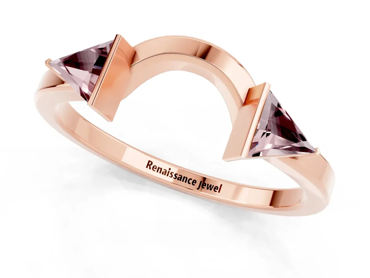 Trillion Morganite Open Band Ring with Bezel Setting Rose gold