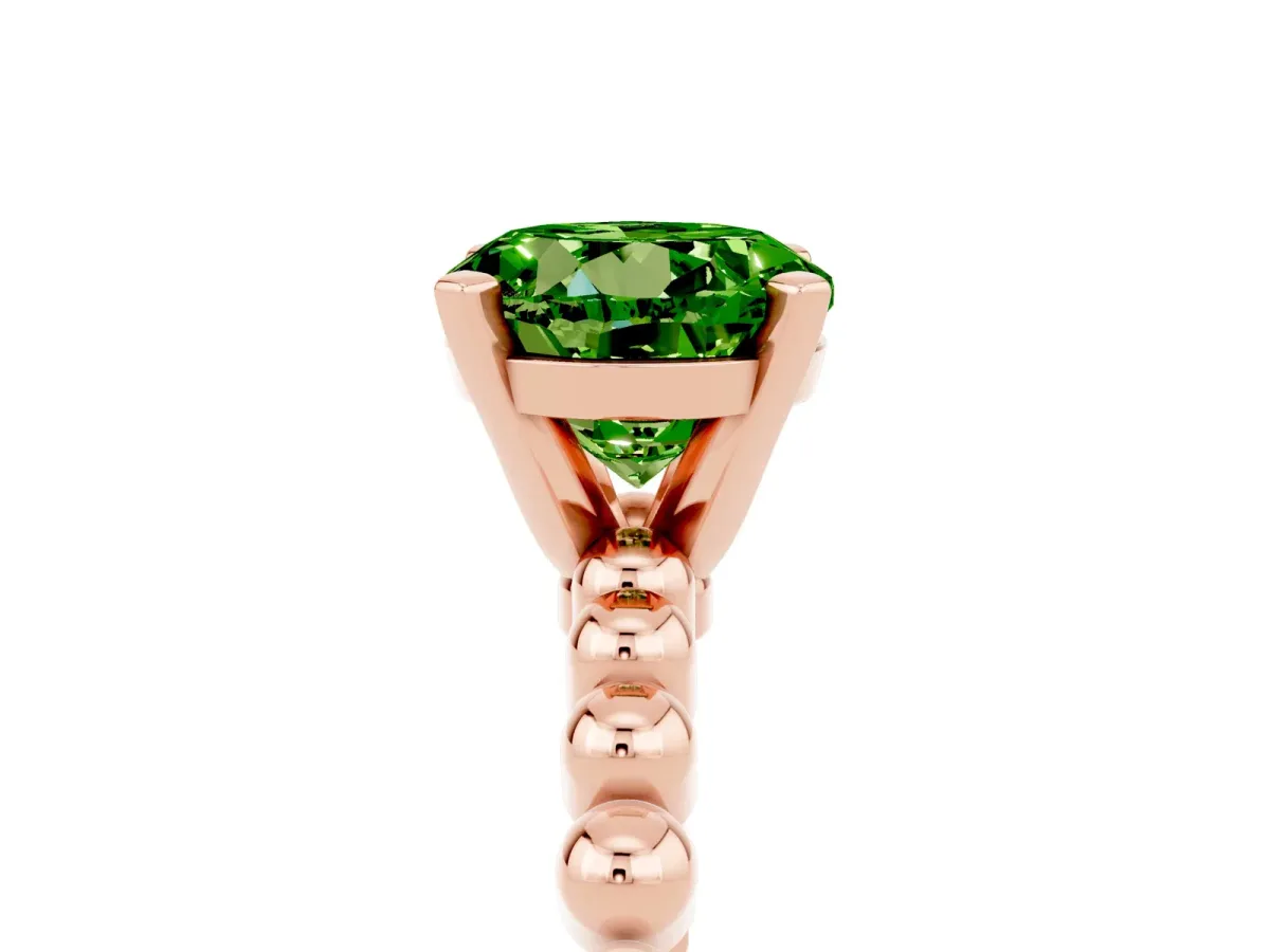 Round Cut Peridot Solitaire Ring with Beaded Band and Prong Setting Rose gold