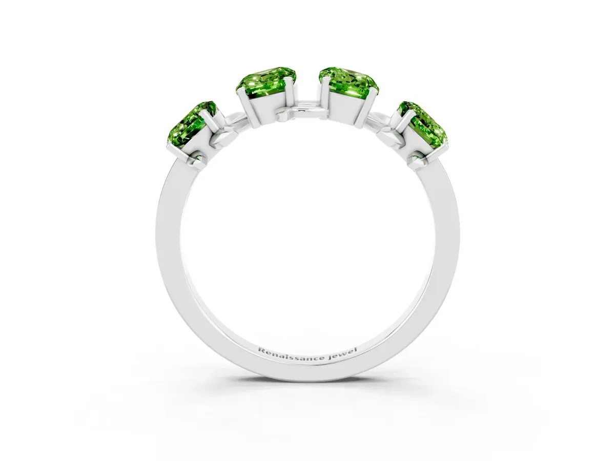 Emerald Cut Peridot Prong-Set Half Eternity Band Silver