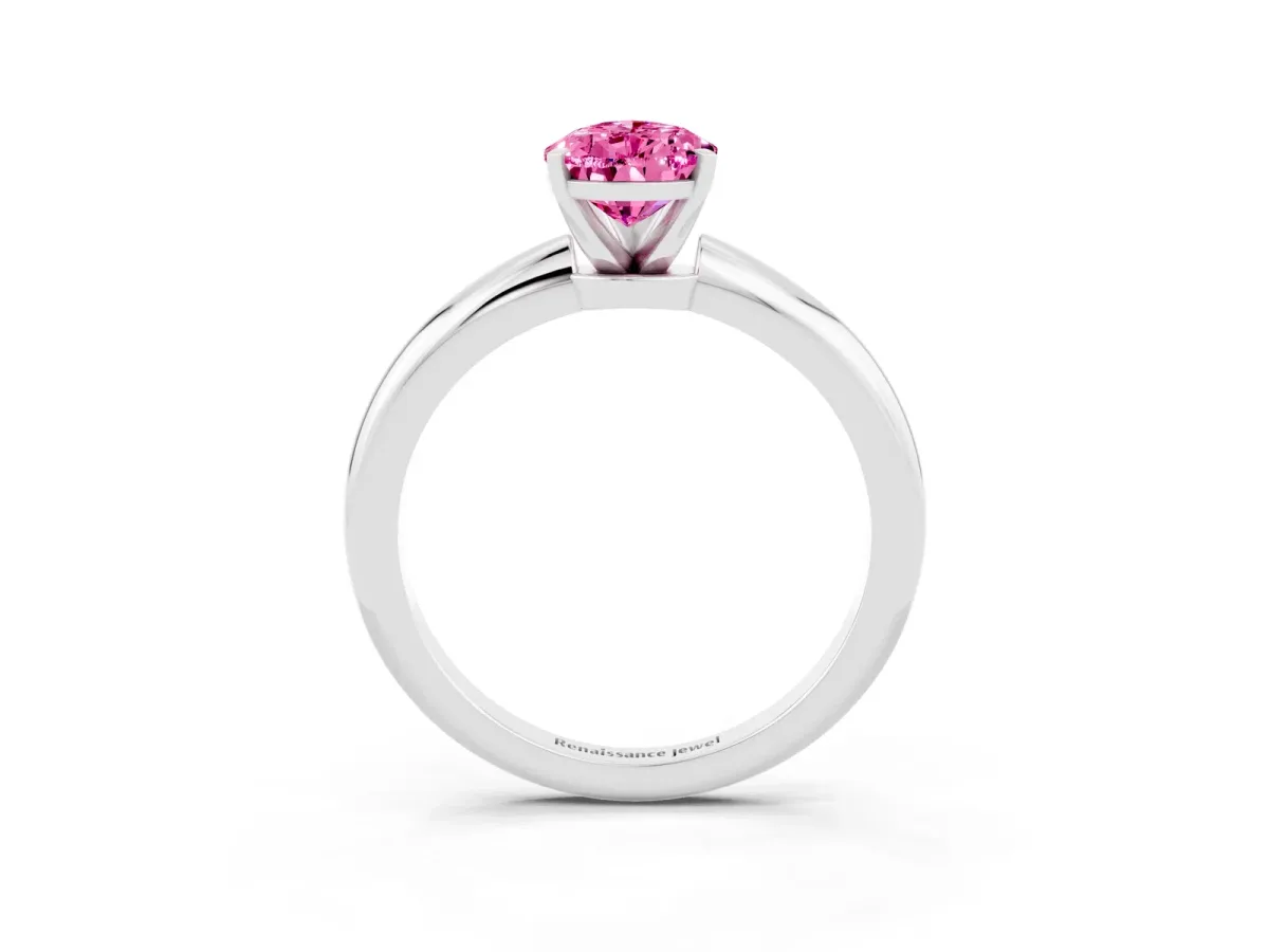 Pear Cut Pink Sapphire Solitaire Ring with Six-Prong Setting and Classic Band Silver