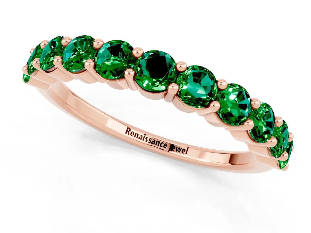 Round Emerald Half Eternity Band with Prong Setting Rose gold
