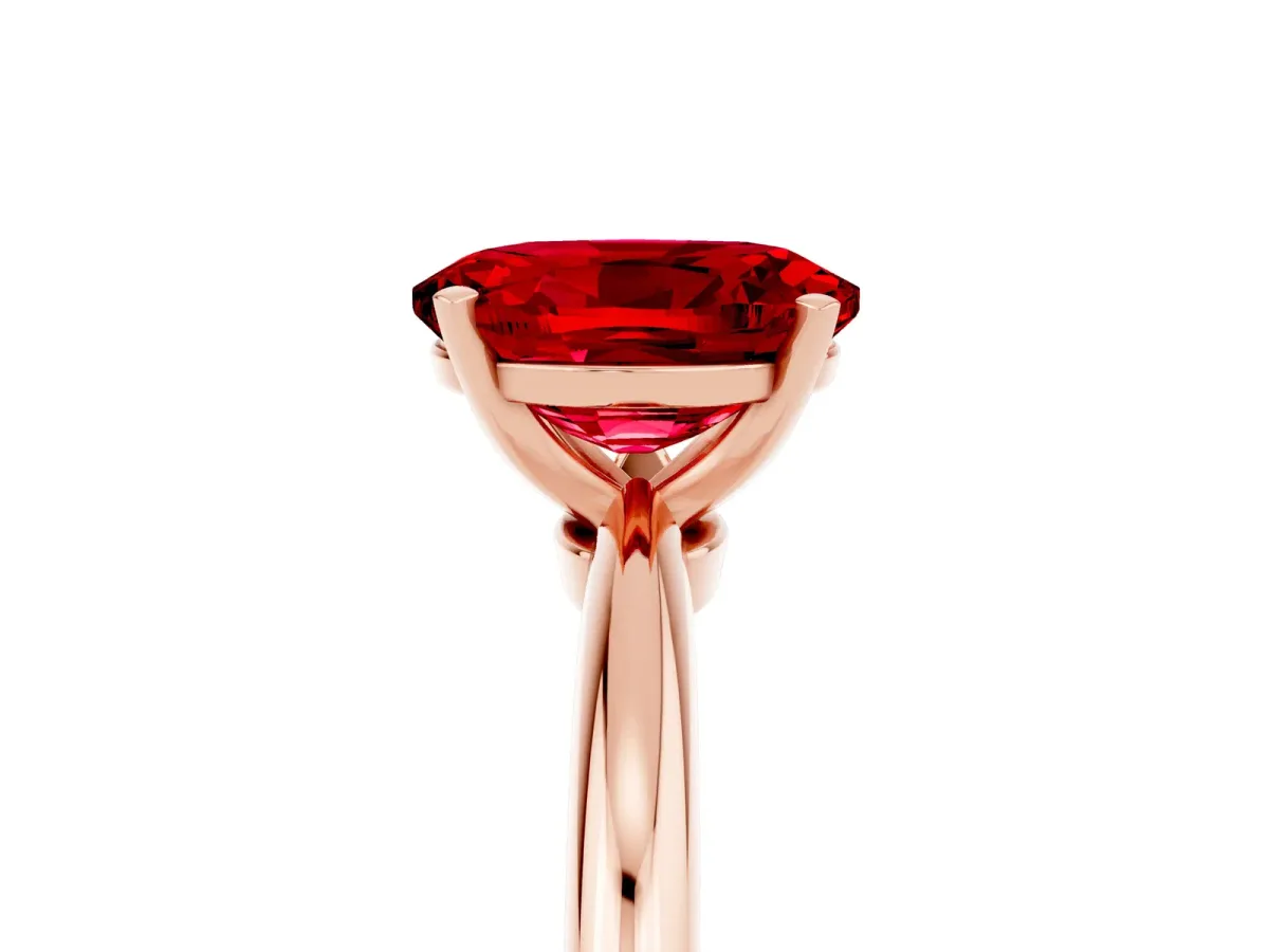 Oval Cut Ruby Solitaire Ring with Six-Prong Setting and Classic Band Rose gold