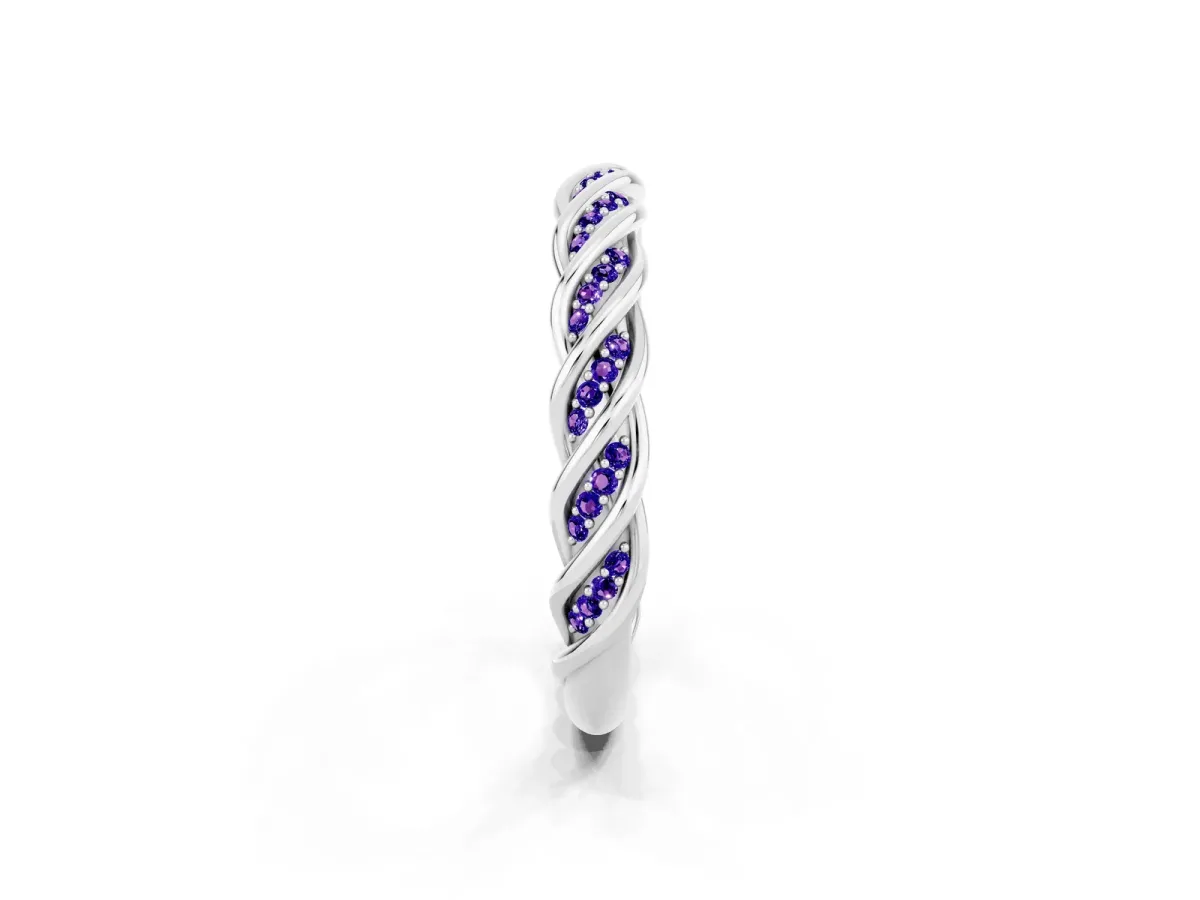 Twisted Pavé Round Tanzanite Eternity Band with Shared Prong Setting Platinum