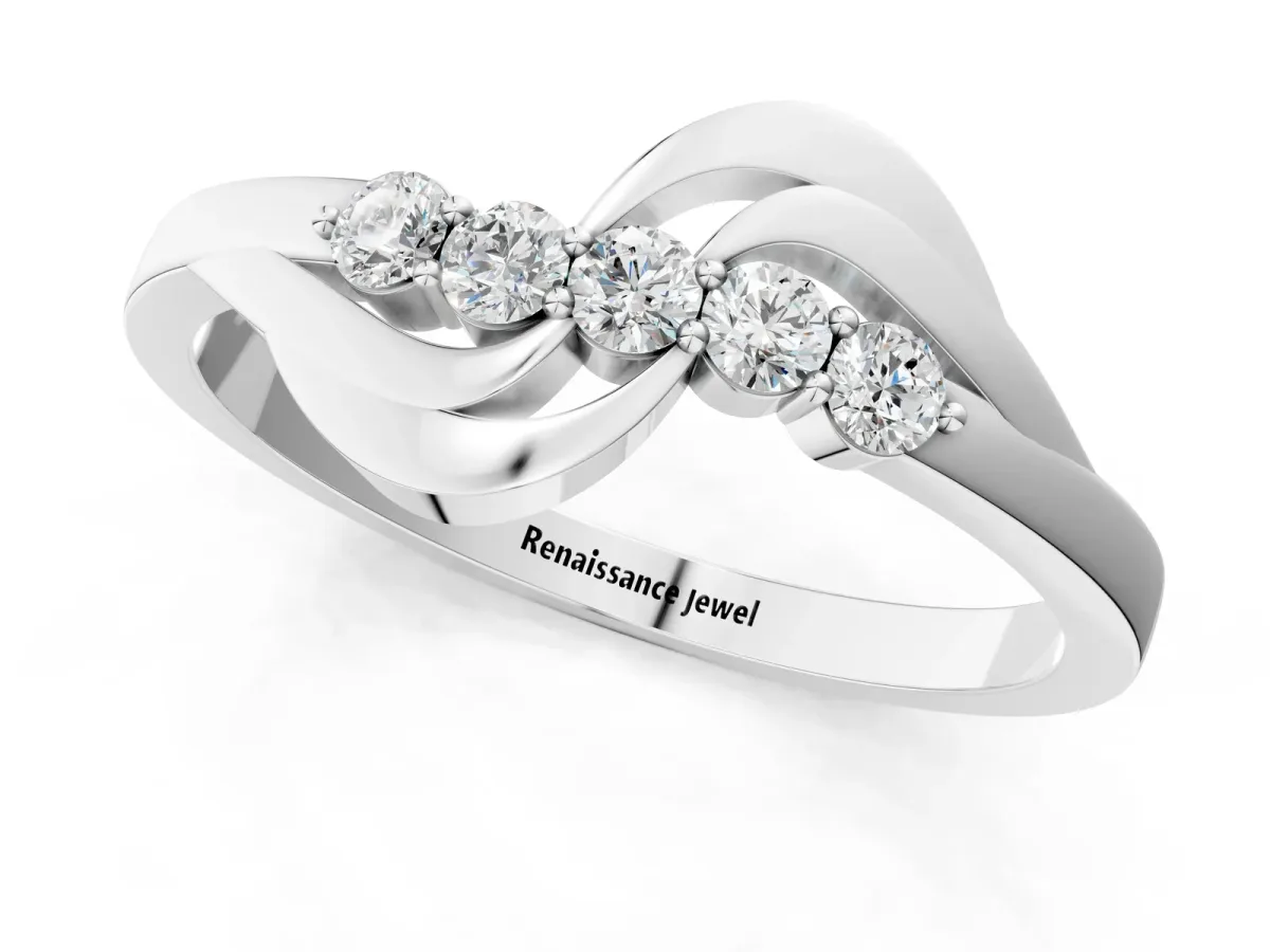 Five-Stone Round Diamond Crossover Band with Prong Setting Silver