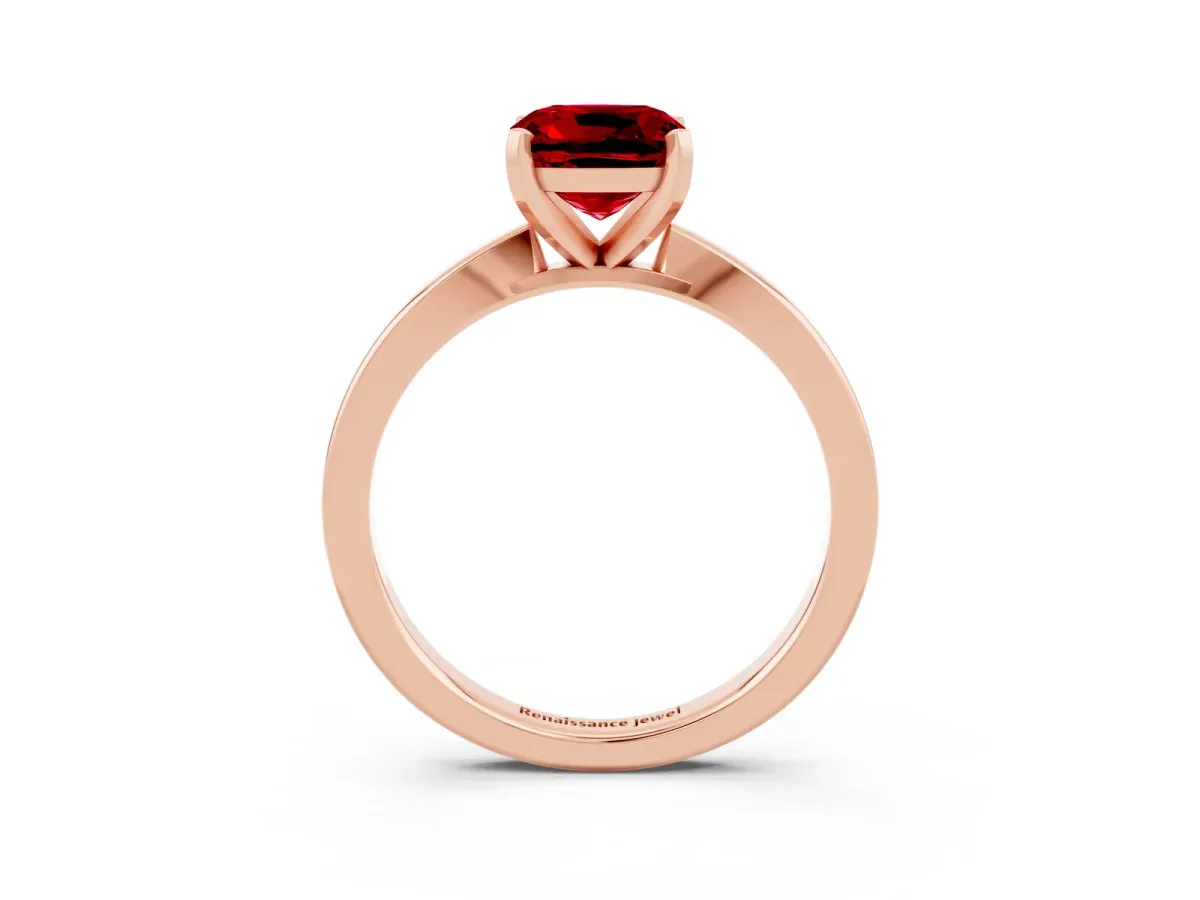 Cushion Cut Ruby Solitaire Engagement Ring with Classic Band and Four-Prong Setting Rose gold