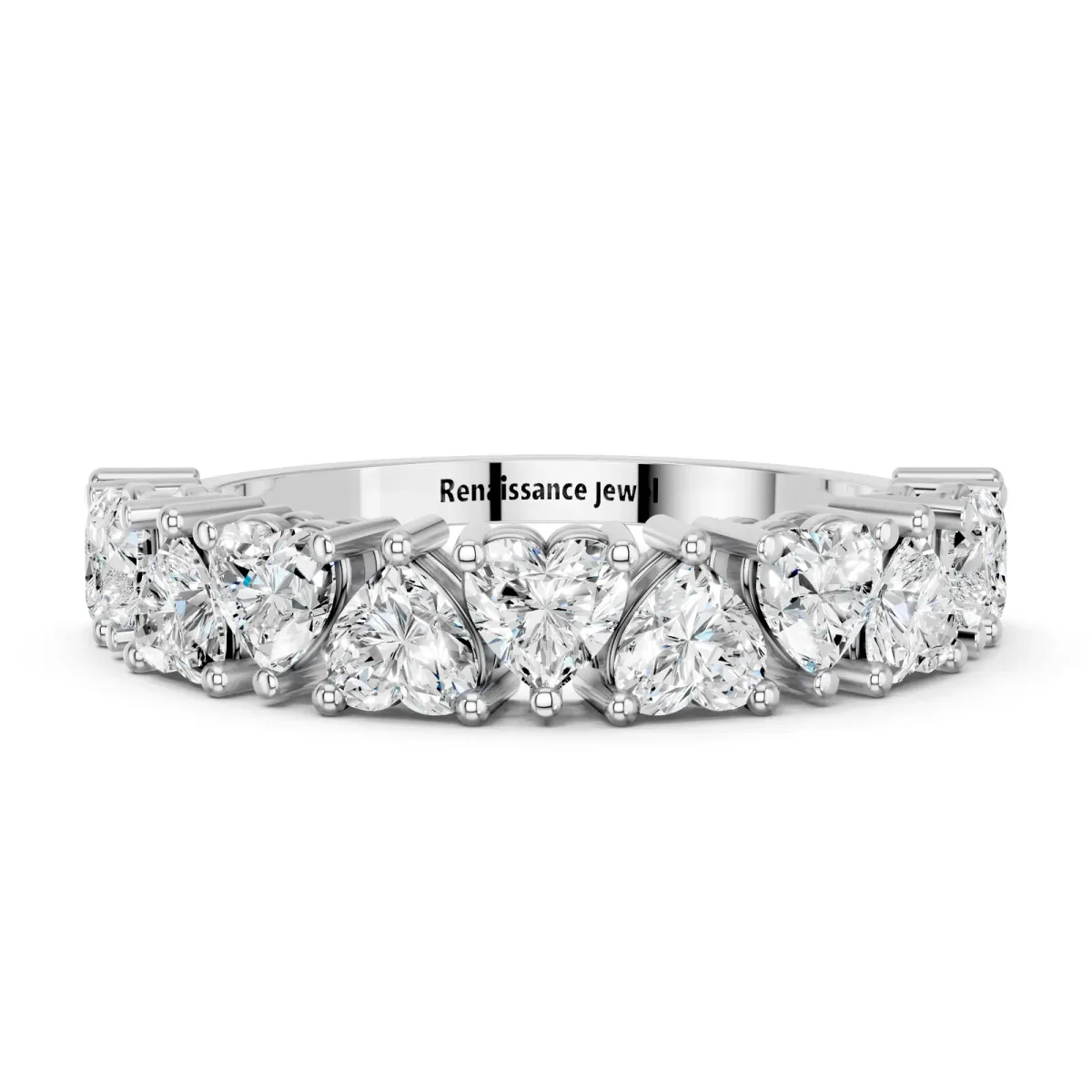 Heart Half Eternity Band with Shared Prong Setting Silver
