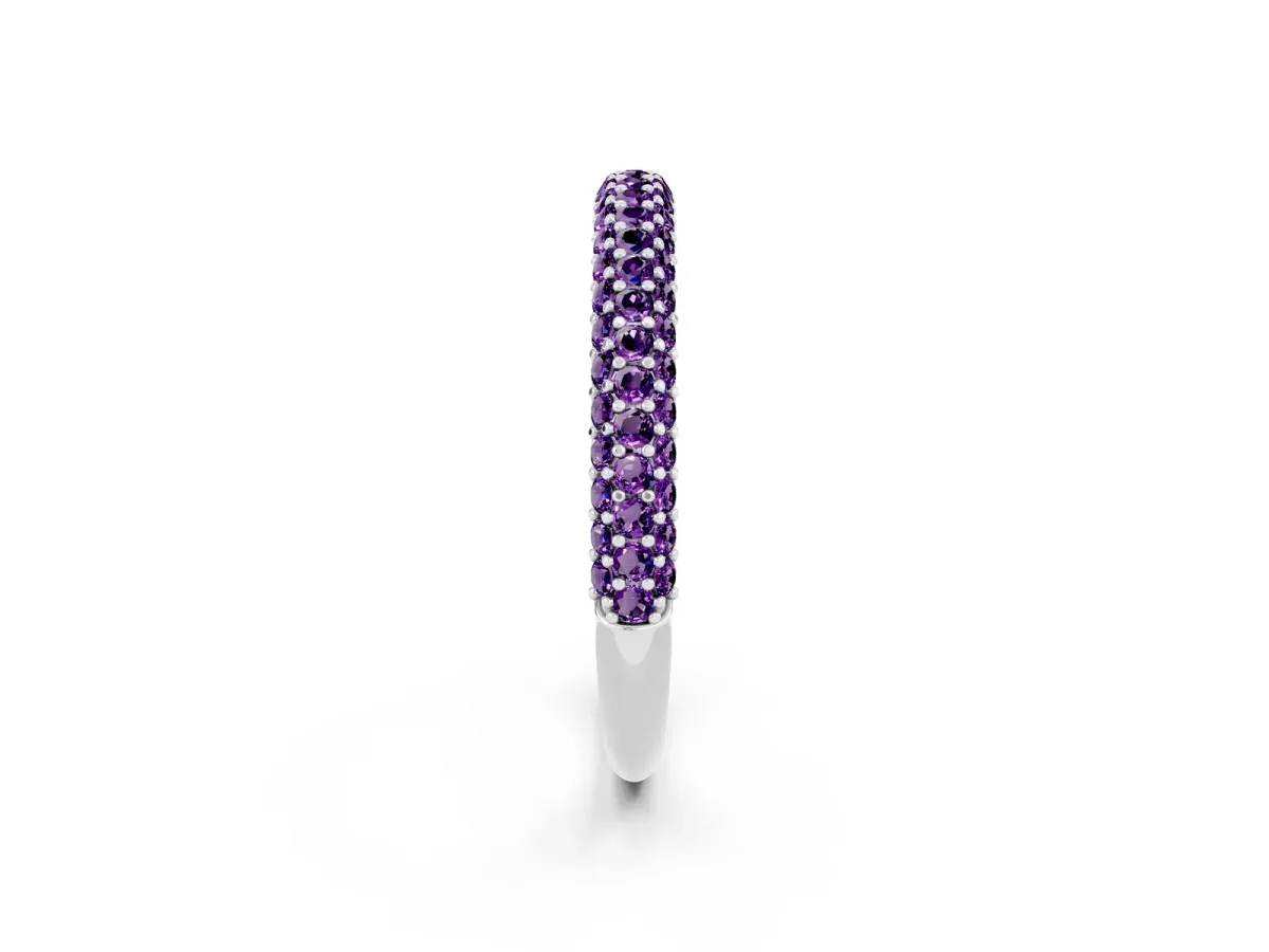 Round Amethyst Pavé Eternity Band with Shared Prong Setting White gold