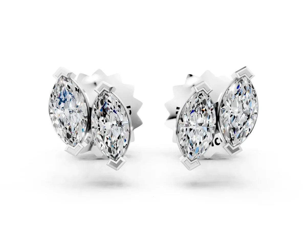 Marquise Diamond Two Stone Stud Earrings Silver