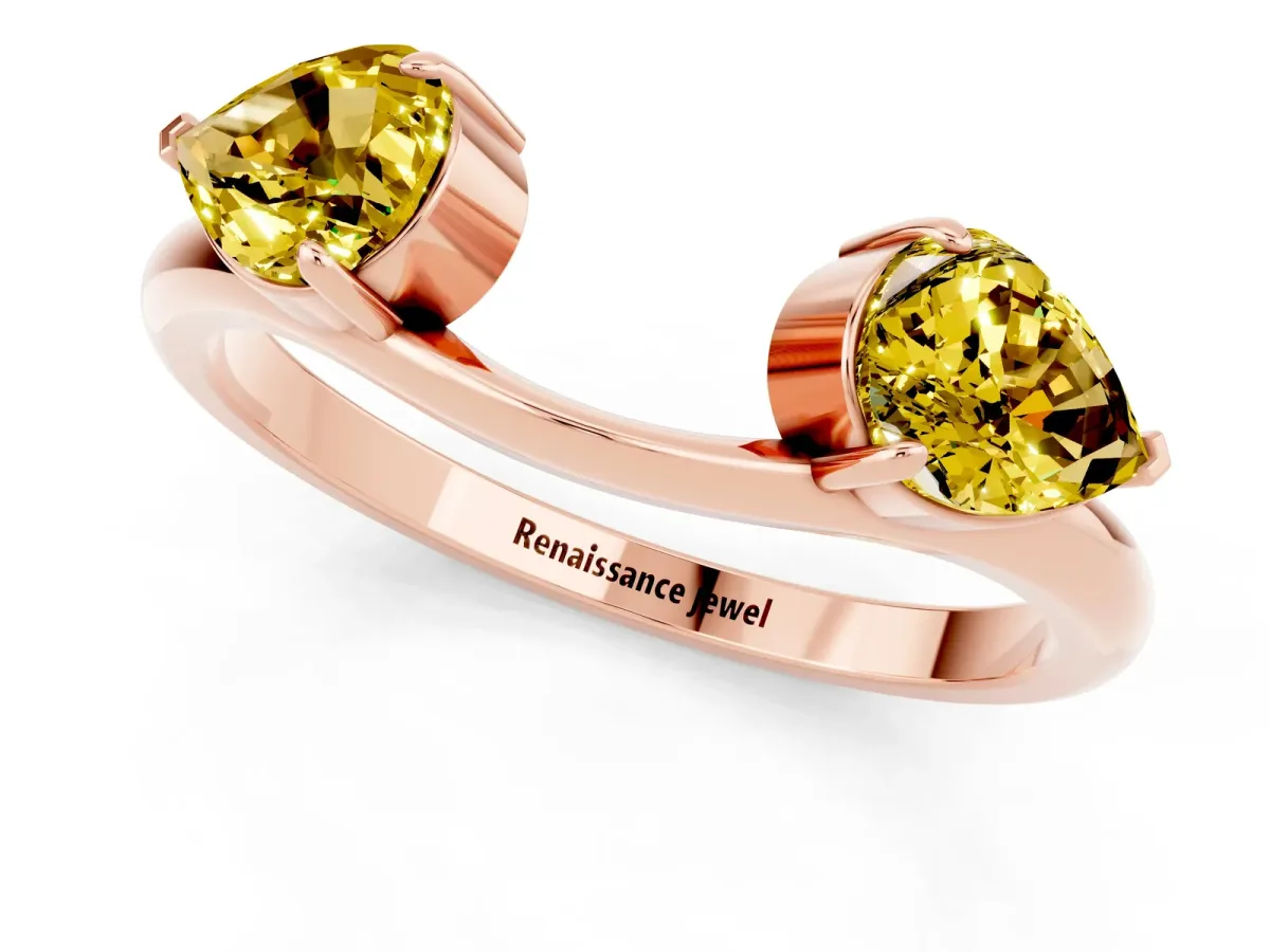 Two-Stone Pear Yellow Sapphire Bypass Ring with Prong Setting Rose gold