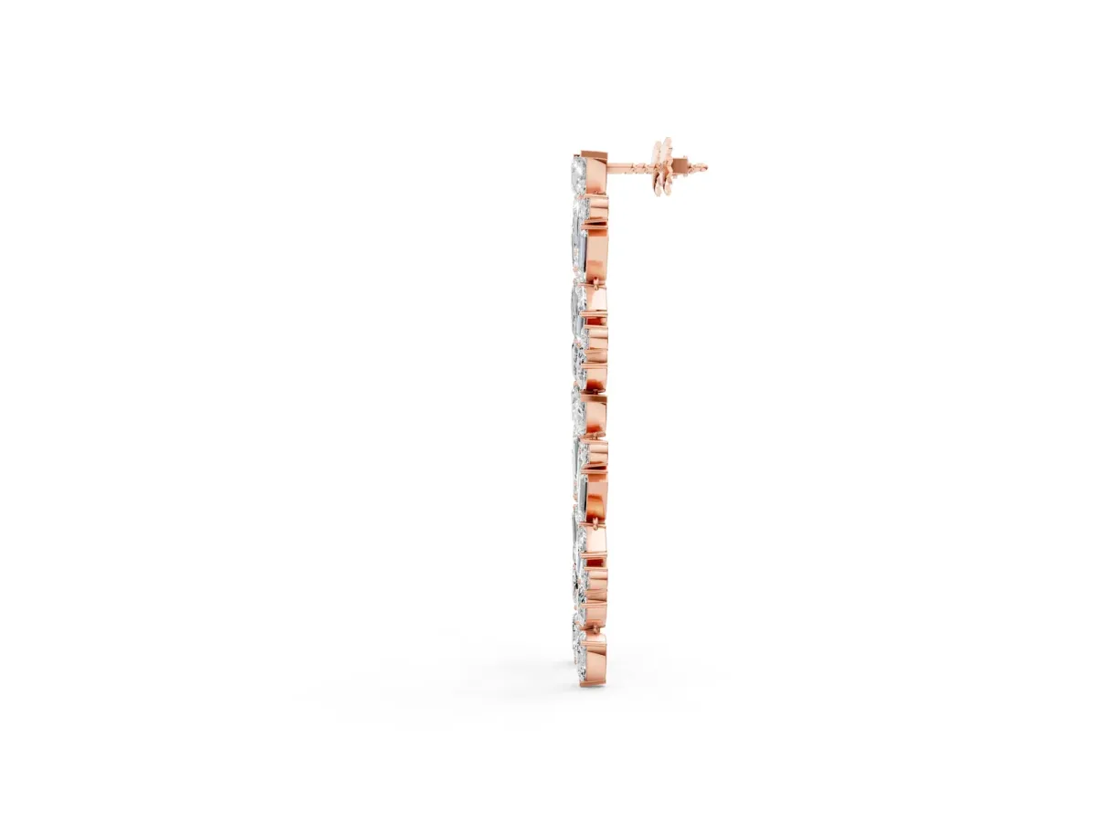 Pear, Emerald, and Round Diamond Linear Drop Earrings Rose gold