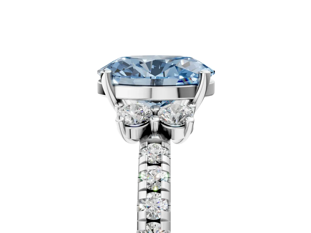 Fancy Blue Oval Cut Diamond Three-Stone Pave Band with Four-Prong Setting Silver