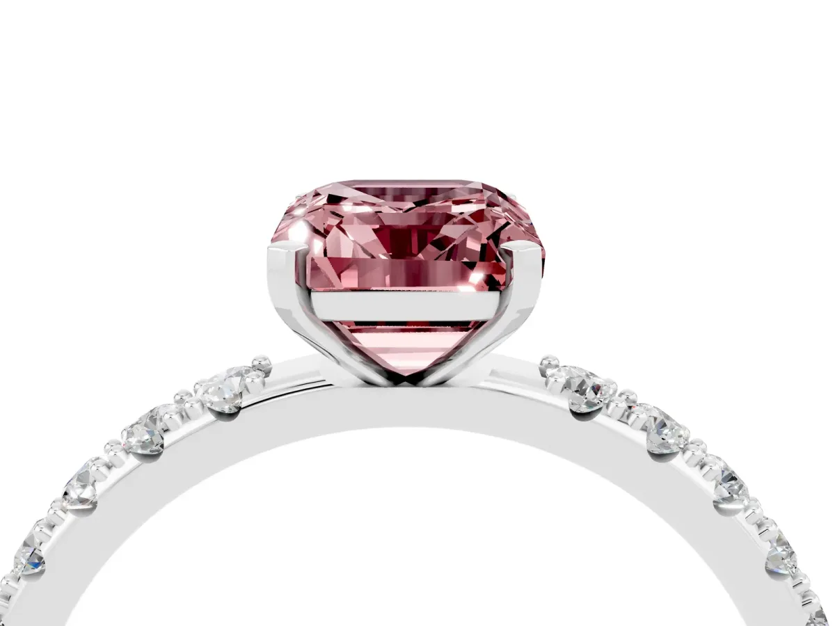 Emerald Cut Morganite Solitaire Pavé Band with Four-Prong Setting Platinum
