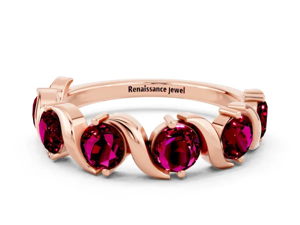 Round Garnet Half Eternity Band with Wave Prong Setting Rose gold