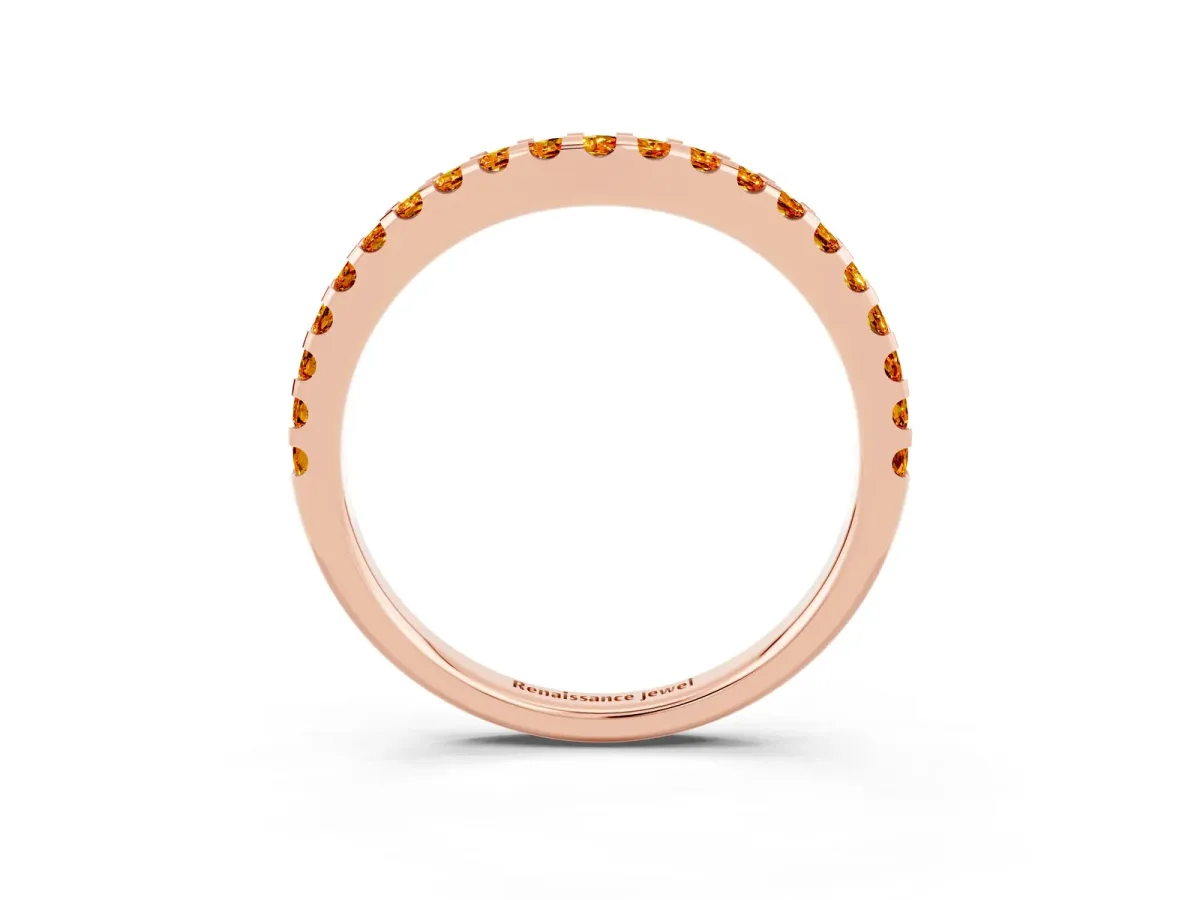 Round Citrine Pavé Curved Wedding Band Rose gold
