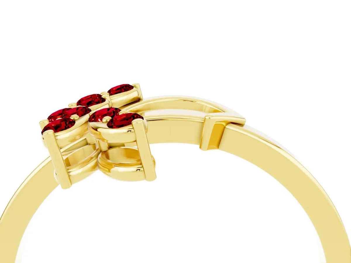 Marquise Ruby Cluster Bypass Ring with Prong Setting Yellow gold