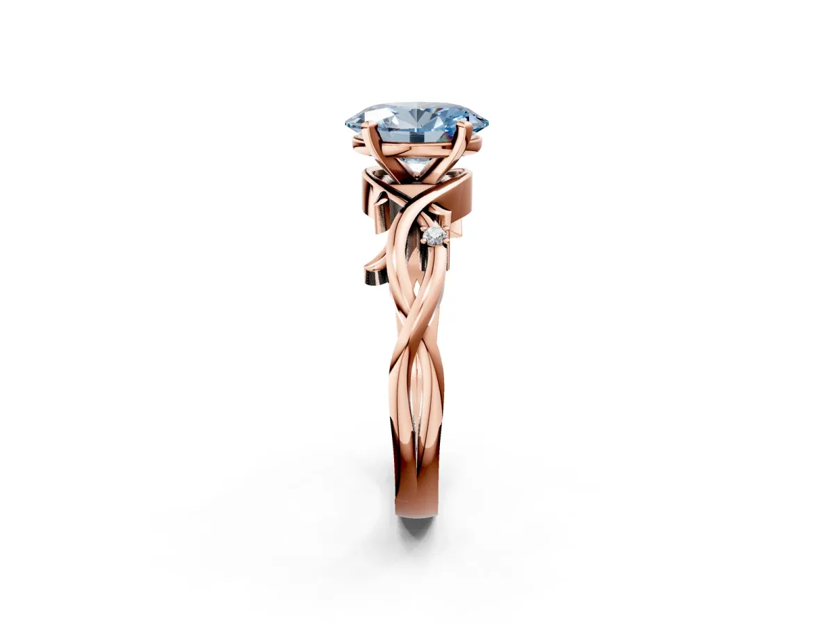 Fancy Blue Oval Cut Diamond Solitaire Ring with Twisted Band and Prong Setting Rose gold