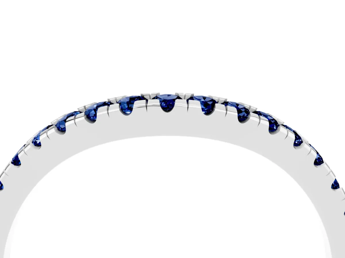 Blue Sapphire Pavé Curved Wedding Band Silver