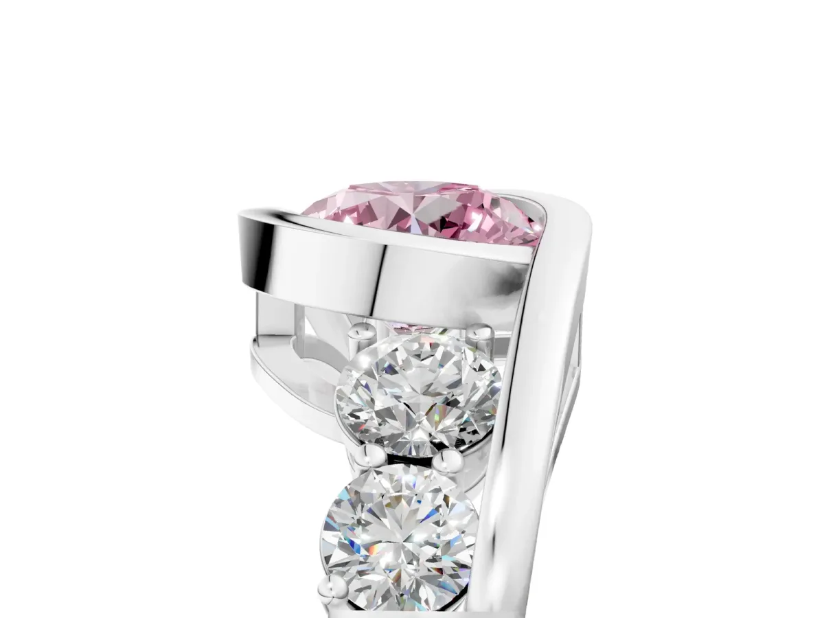 Fancy Pink Bezel Set Round Cut Diamond Bypass Ring with Round Accents Platinum