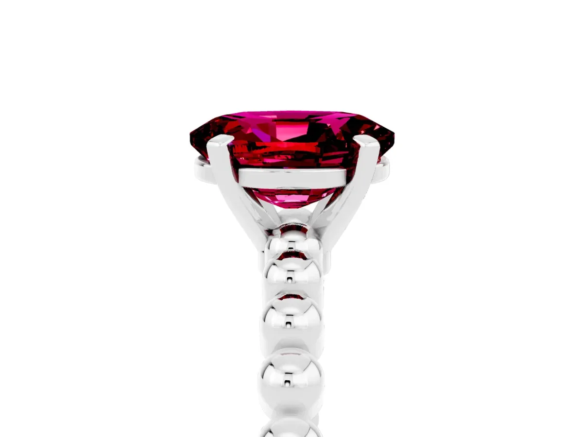 Oval Cut Garnet Solitaire Ring with Beaded Band and Prong Setting Silver