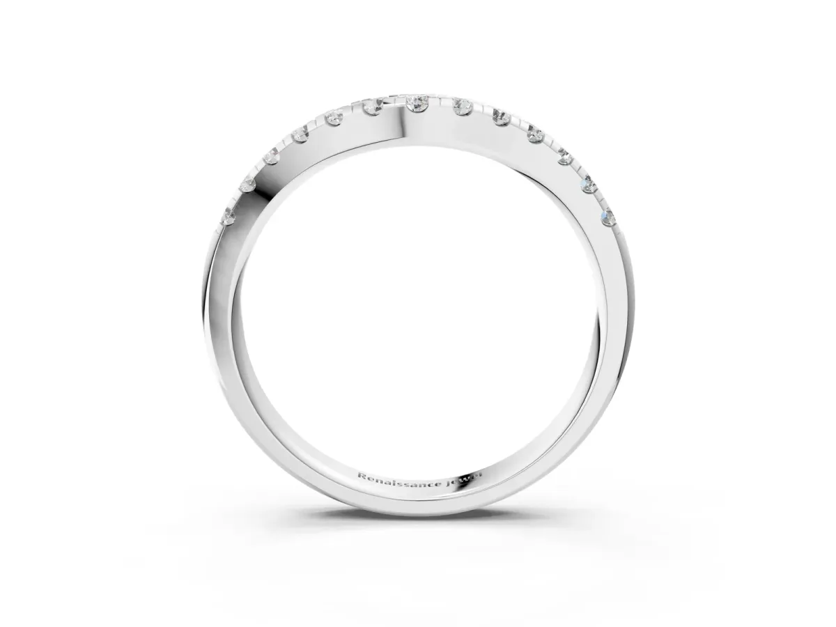 Pavé Set Round Diamond Curved Band with Shared Prong Setting Silver