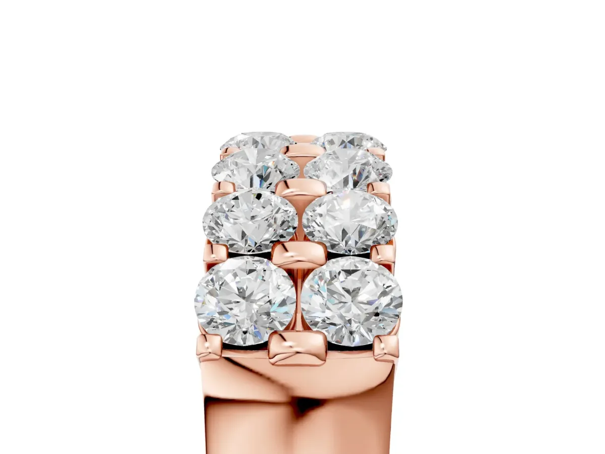 Three-Row Round Diamond Channel Band with Shared Prong Setting Rose gold