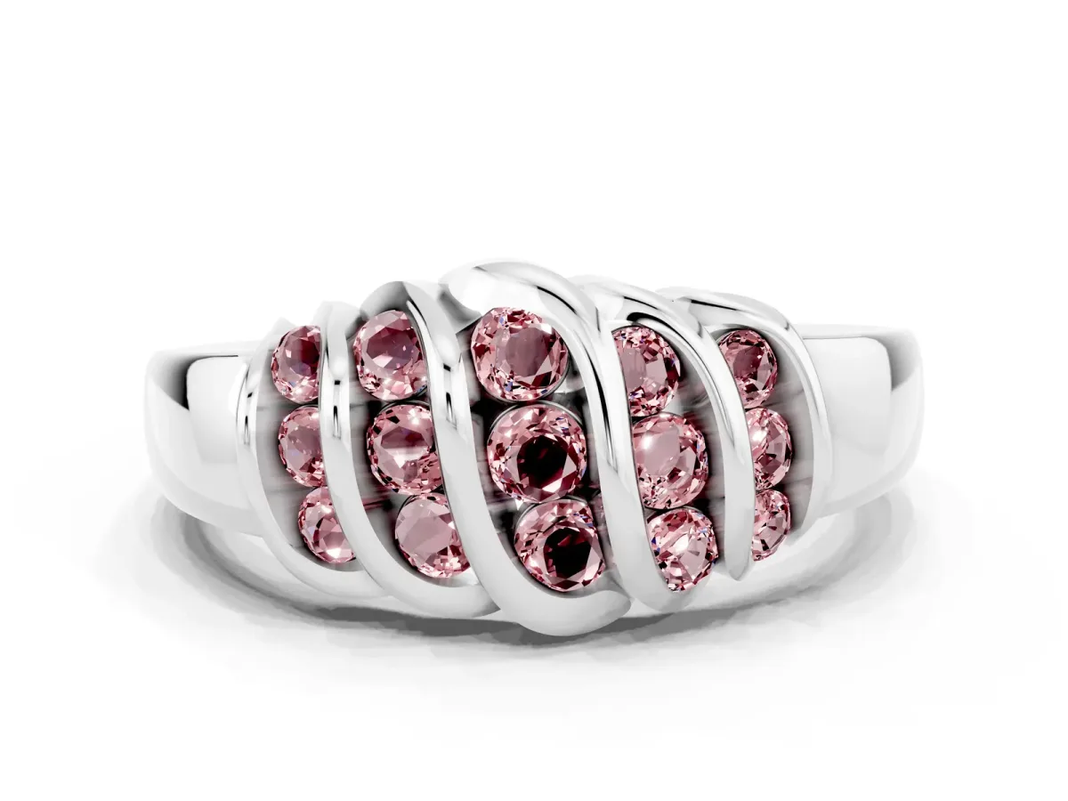 Round Morganite Multi-Row Crossover Band White gold