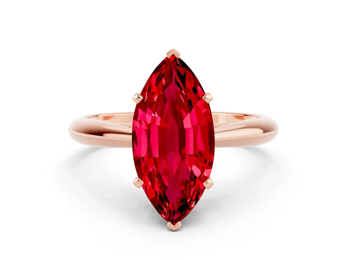 Marquise Cut Ruby Solitaire Engagement Ring with Cathedral Setting and Four-Prong Mount Rose gold