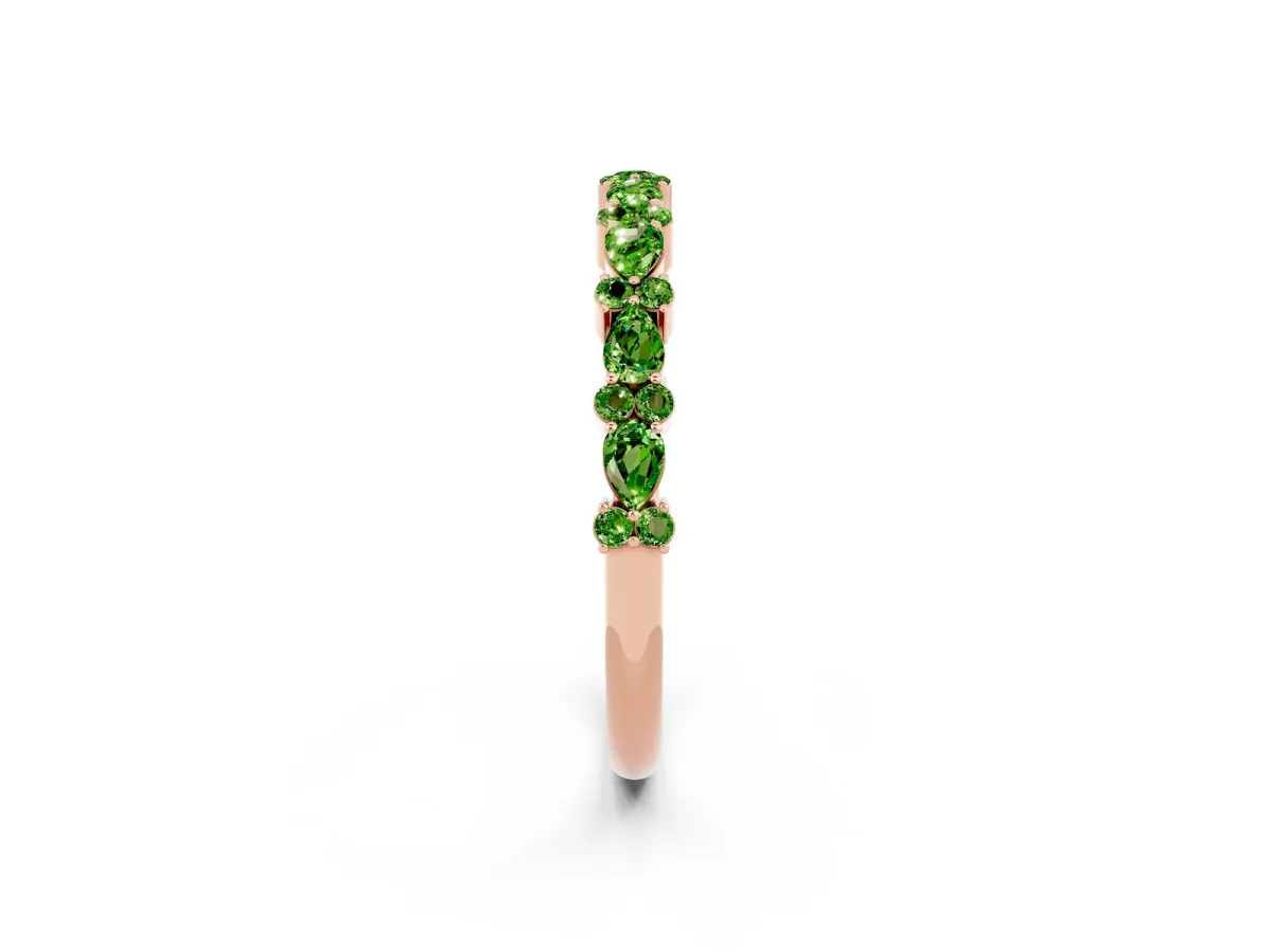 Pear and Round Peridot Wedding Band Rose gold