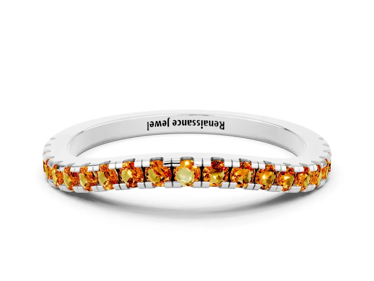 Round Citrine Pavé Half Eternity Band with Shared Prong Setting Silver
