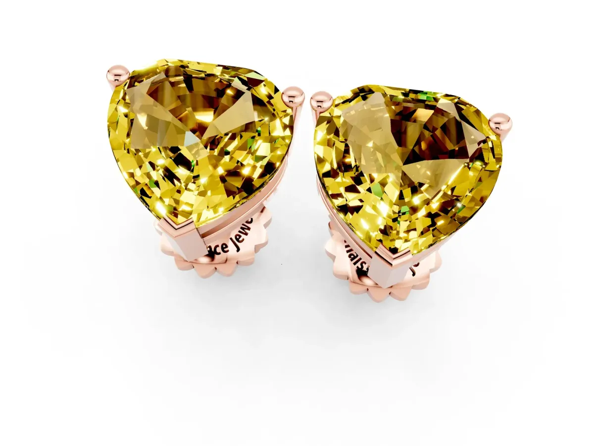 Heart Cut Yellow Sapphire Stud Earrings Rose gold