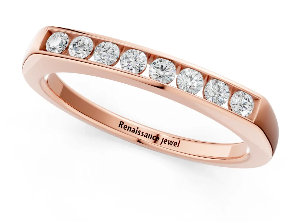 Channel Set Round Diamond Flat Band Rose gold