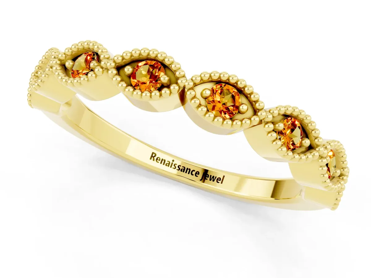 Milgrain Marquise Citrine Half Eternity Band with Bezel Setting Yellow gold