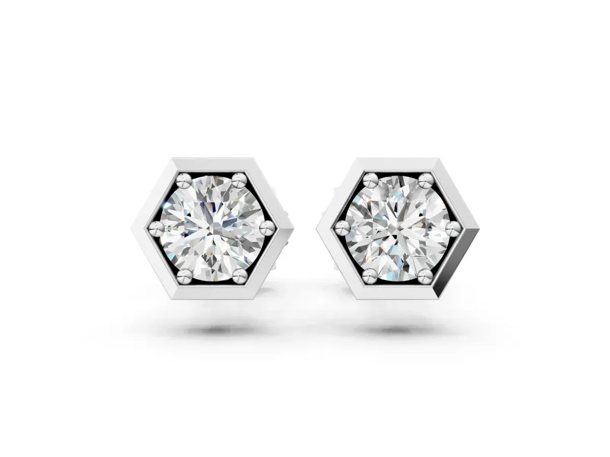Round Diamond Bezel-Set Stud Earrings Silver