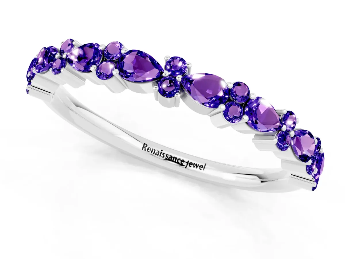 Pear and Round Tanzanite Wedding Band White gold