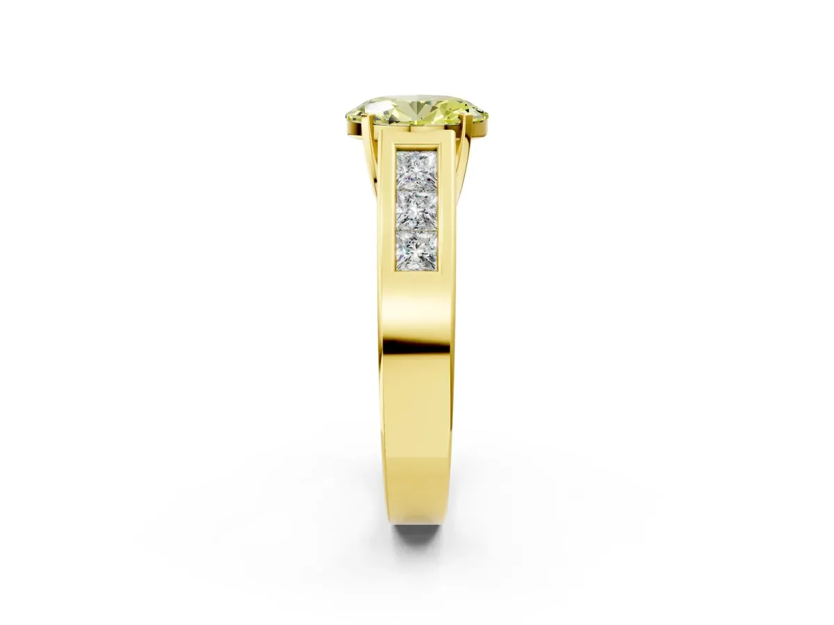 Fancy Yellow Oval Cut Cut Channel Set Solitaire Ring with Four-Prong Setting Yellow gold