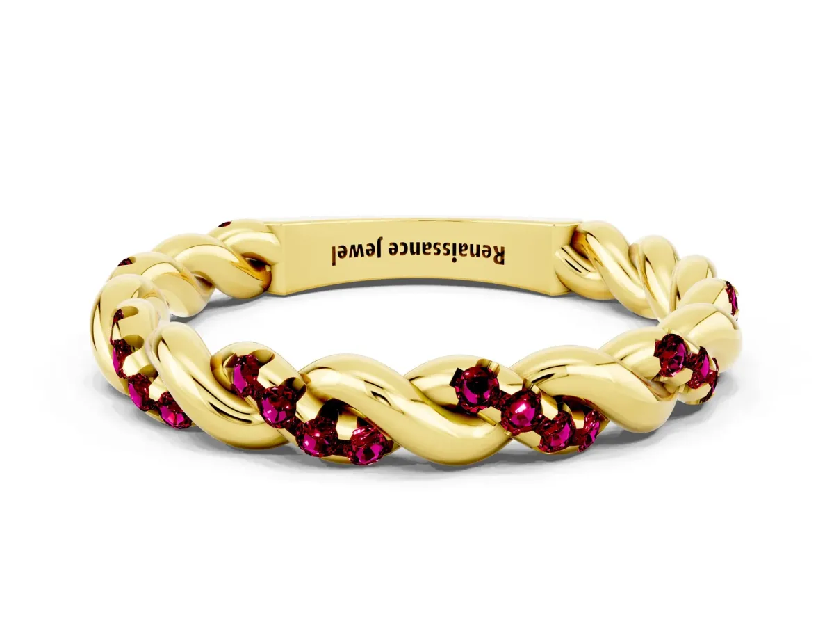 Twisted Pavé Round Garnet Eternity Band Yellow gold