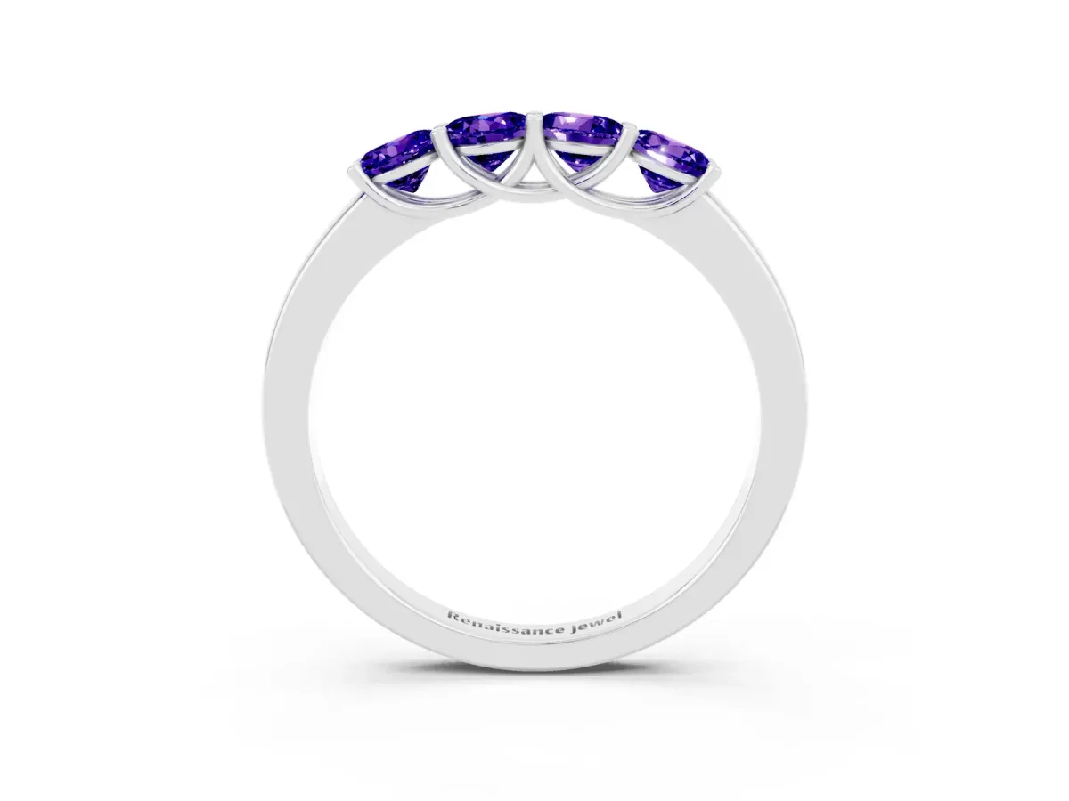 Four-Stone Round Tanzanite Prong-Set Band Platinum