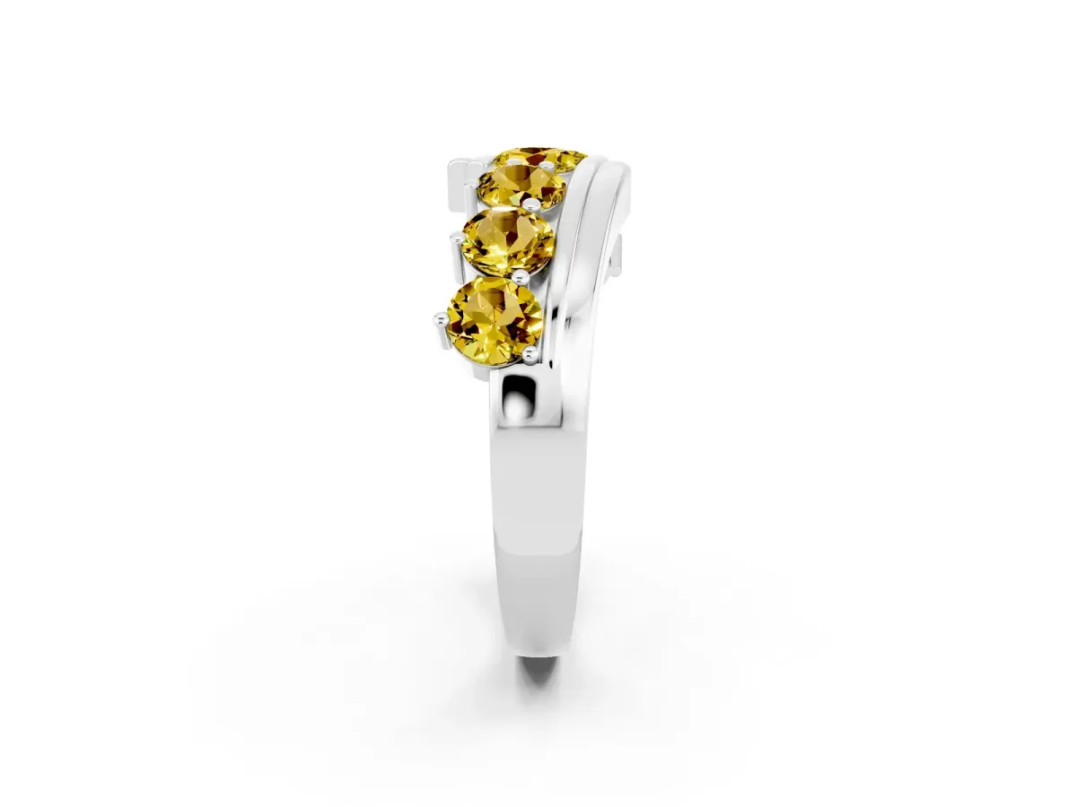 Round Yellow Sapphire Wave Band with Channel and Shared Prong Setting White gold