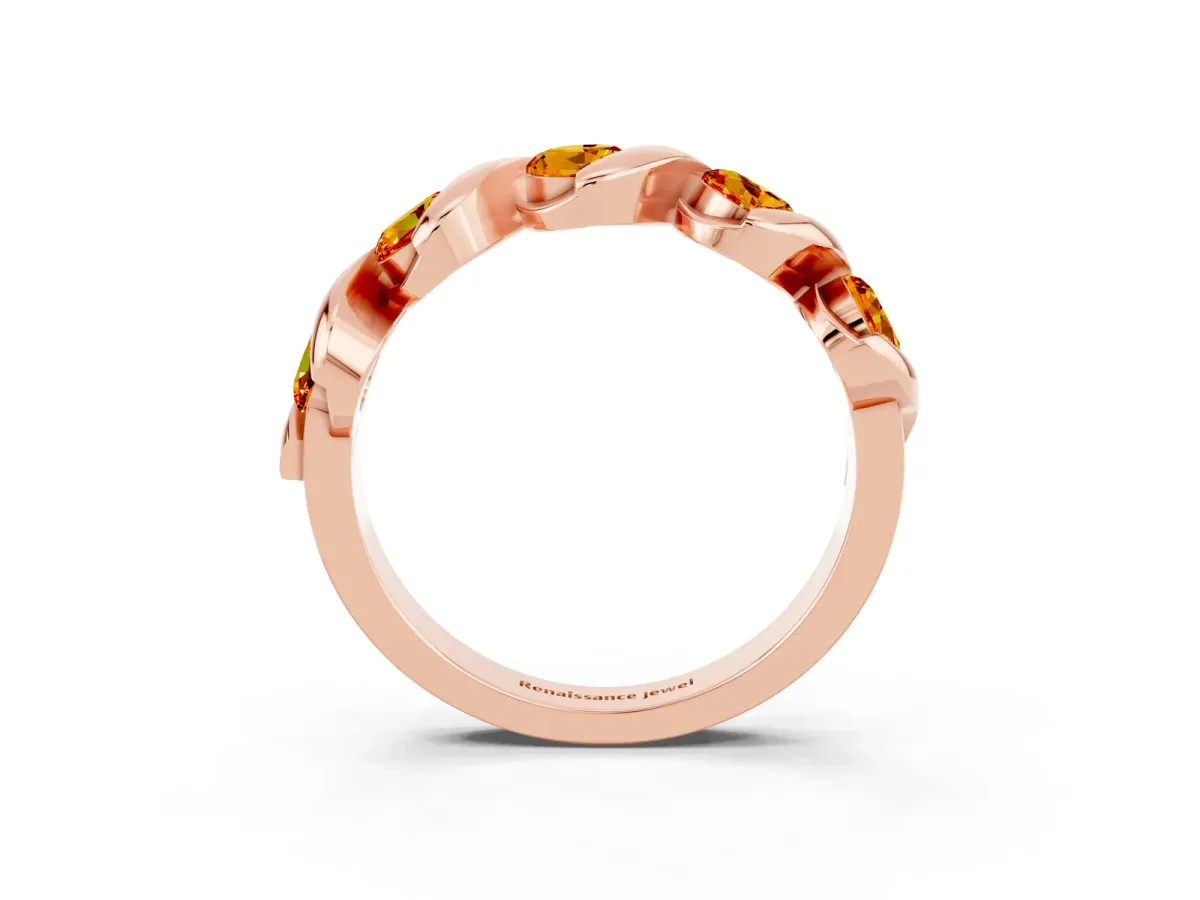 Round Citrine Wave Band with Channel Setting and Shared Prongs Rose gold