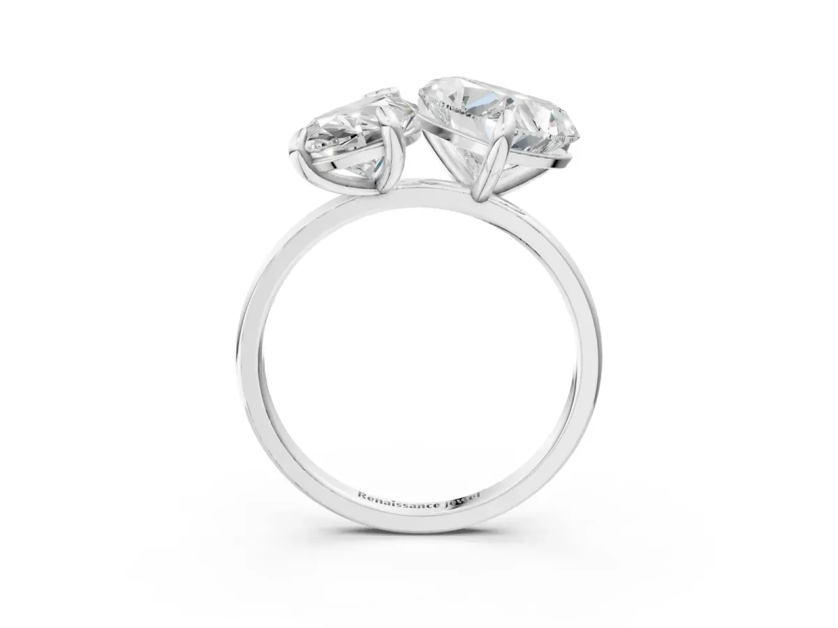 Pear and Heart Toi Moi Ring with Prong Setting and Plain Band Silver