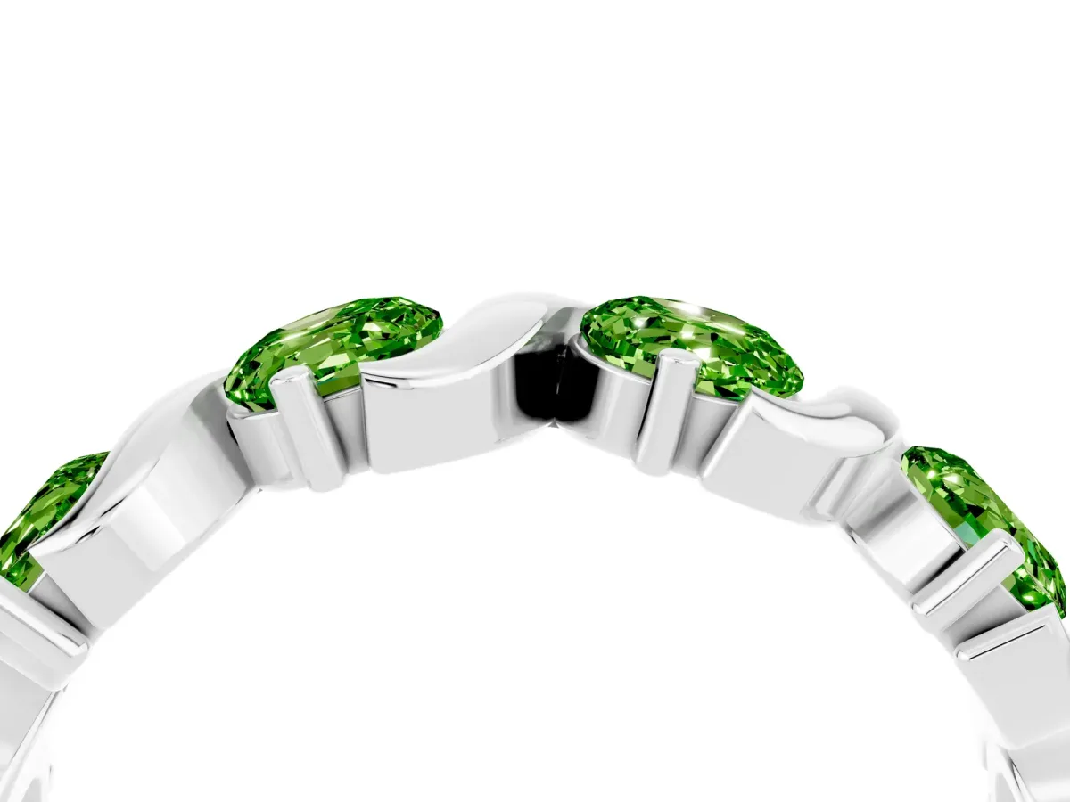 Six-Stone Round Peridot Wave Band with Shared Prong Setting Platinum