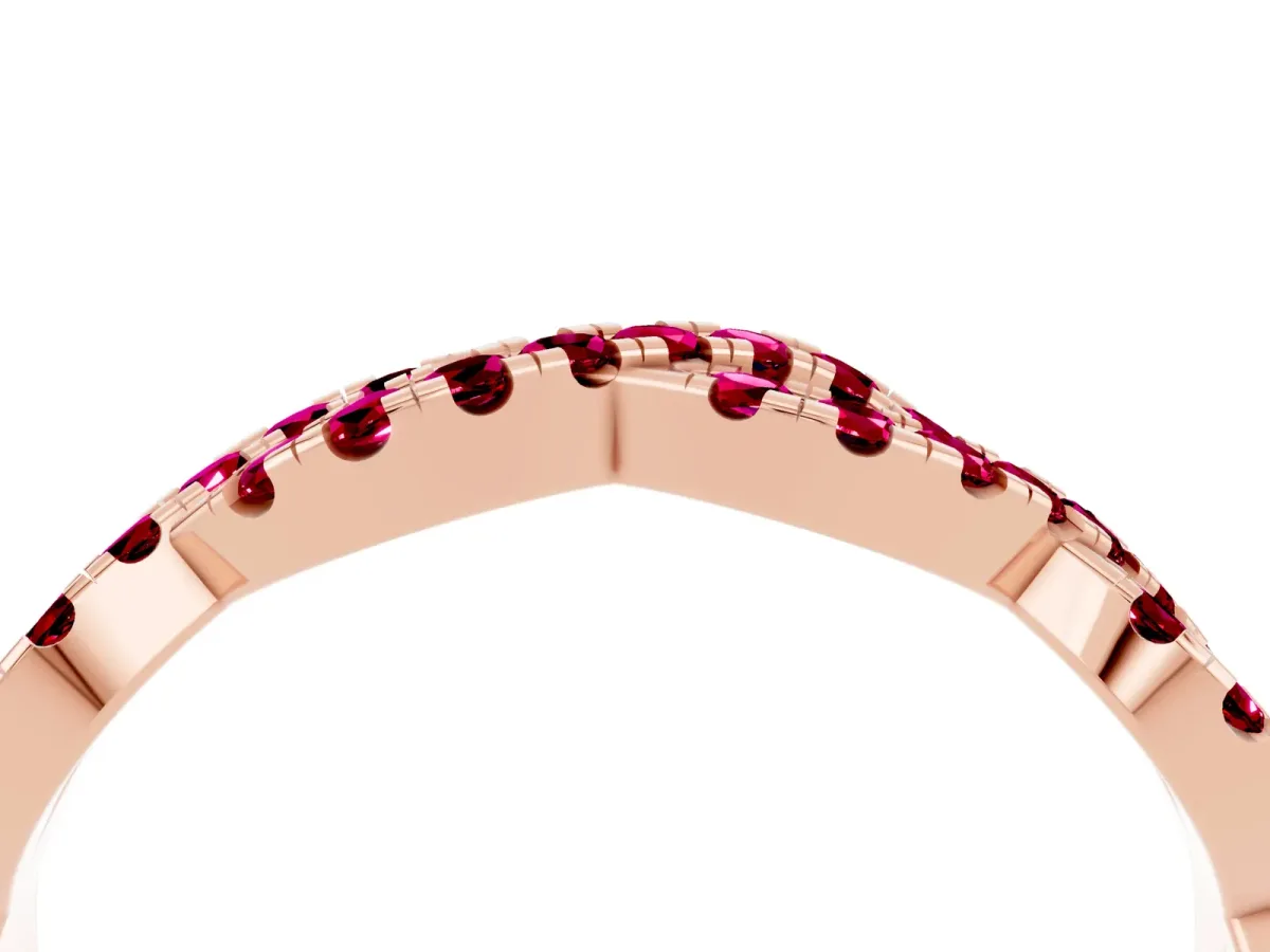 Round Garnet Twisted Eternity Band with Pavé and Shared Prong Setting Rose gold