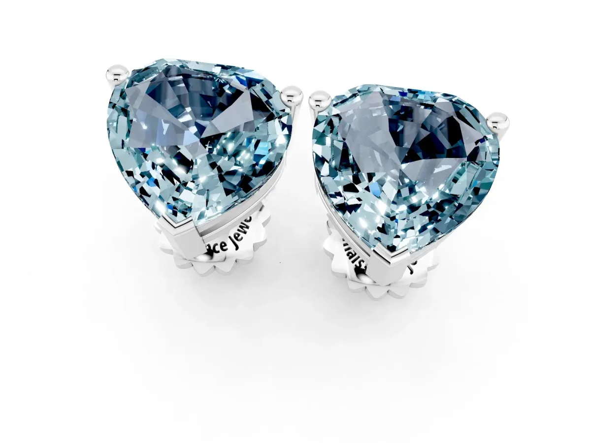 Heart Cut Aquamarine Stud Earrings Silver
