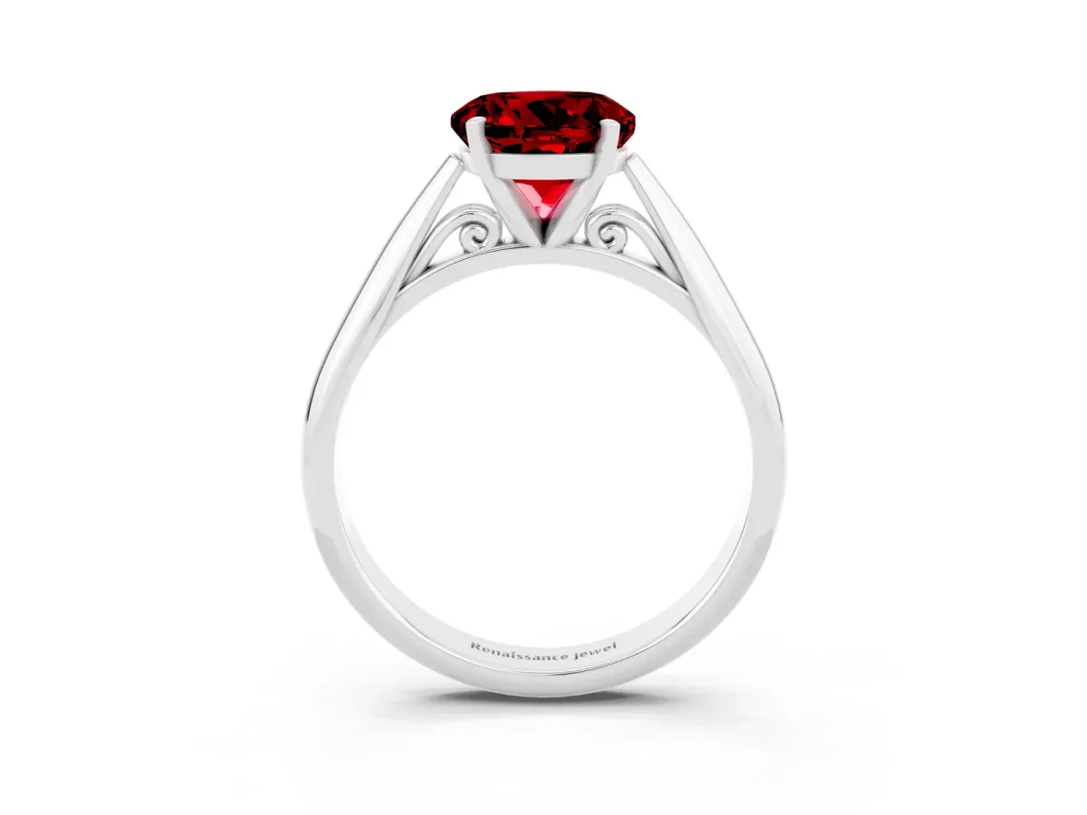 Round Cut Ruby Solitaire Engagement Ring with Cathedral Setting and Four-Prong Mount White gold