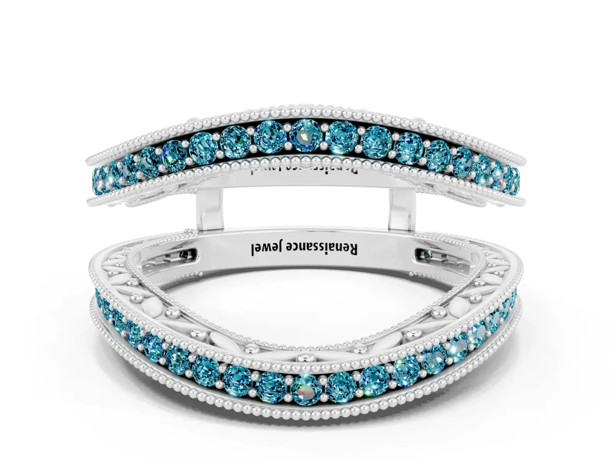 Round Blue Topaz Milgrain Eternity Band with Channel Setting White gold