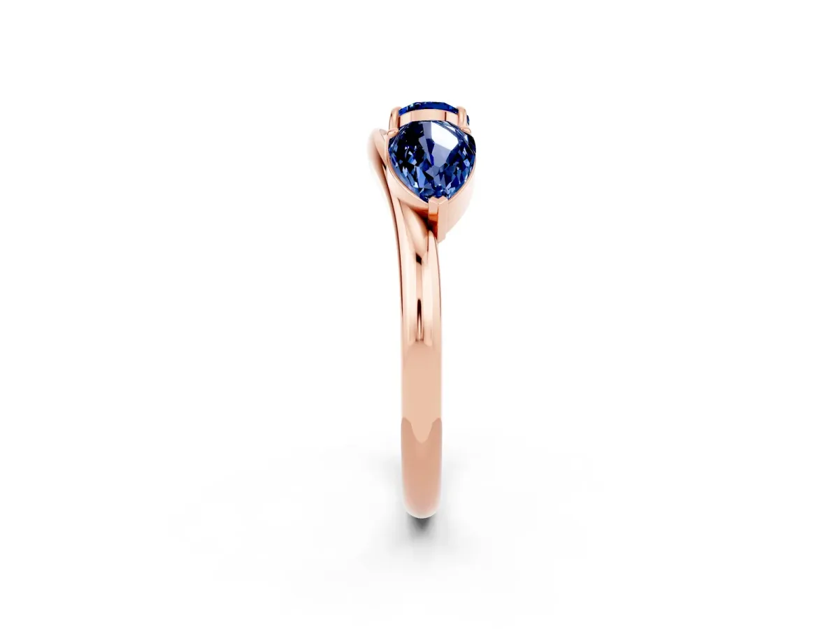 Two-Stone Pear Blue Sapphire Bypass Ring with Prong Setting Rose gold