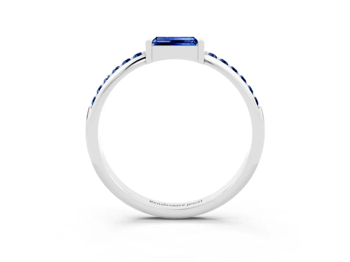 Baguette Blue Sapphire Pavé Band with Bar Setting White gold