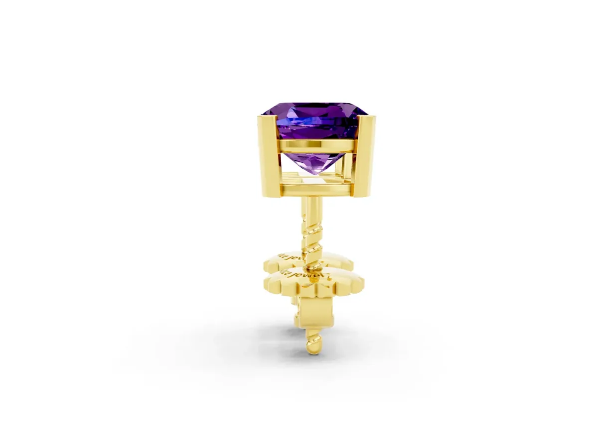 Cushion Cut Amethyst Stud Earrings Yellow gold